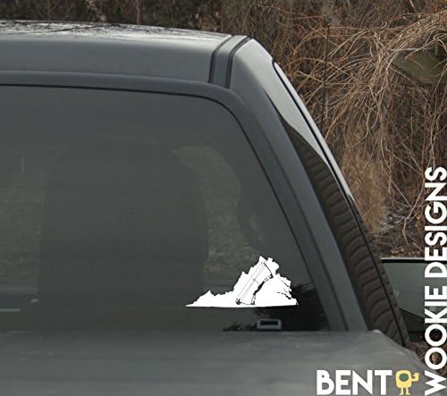 Virginia State Decal with Compound Bow Archery Hunting Cutout Five Inch White
