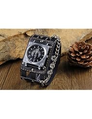 Youyoupifa Unisex abstract digital skeleton metal dial leather strap quartz watch
