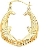 14K Yellow Gold Dolphin Hoop Earrings Jewelry New