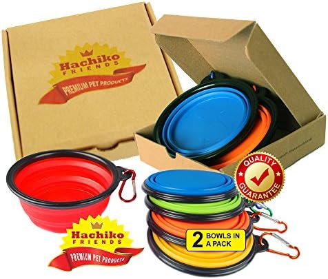 100% Money Back Guarantee, Collapsible Pet, Dog &amp; Cat Bowls for Food, Water, Small/medium Pets. Food Grade Silicon Bowls for Outdoors. 2 Bowls &amp; Matching Carabiners/set