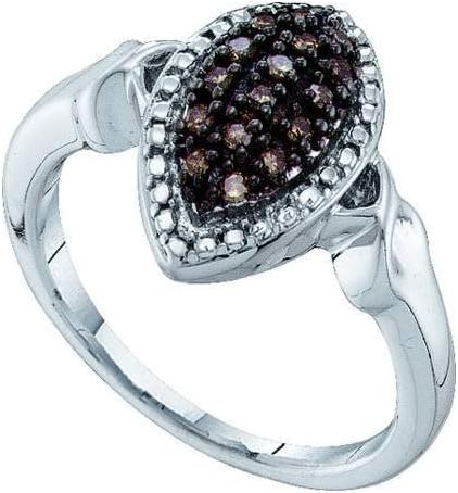 10k White Gold Cognac-brown Colored Round Diamond Cluster Womens Oblong Oval Daily Ring Sizes 1/7 Cttw