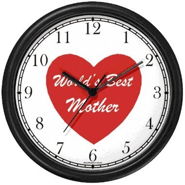 Red Heart - World's Best Mother - Love & Friendship Theme Wall Clock by WatchBuddy Timepieces (White Frame)