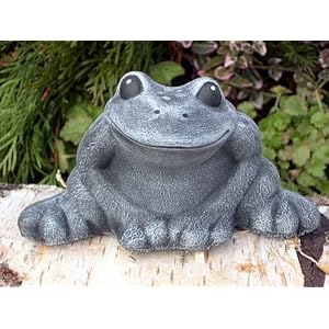 Gartenfigur Frosch sitzend klein Steinguss Schiefergrau