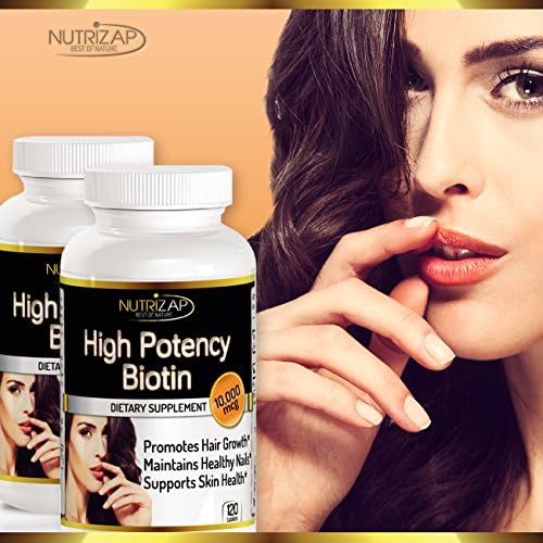 High Potency Biotin (Vitamin B7) Supplement by Nutrizap : Promotes Hair Growth, Stronger Nails and Better Skin : 10,000 mcg Per Tablet : 120 Tablets : Made in USA