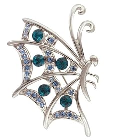 Blue And Turquoise Rhinestone Moth Animal Pin Brooch by Blue-Topaz Pins