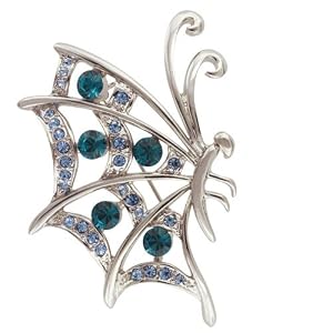 Blue And Turquoise Rhinestone Moth Animal Brooches Pin by 