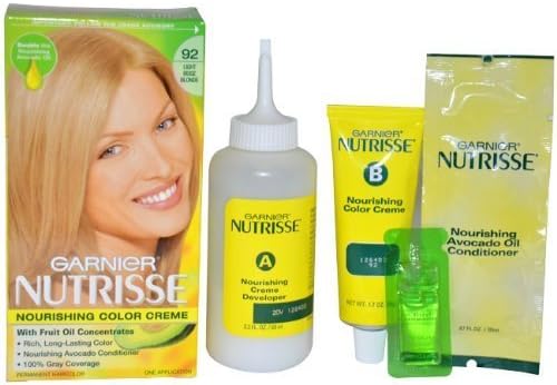 Garnier Nutrisse Nourishing Color Treatment with Fruit Oil Concentrates, Level 3 Permanent, Light Beige Blonde 92 (2 Pack)