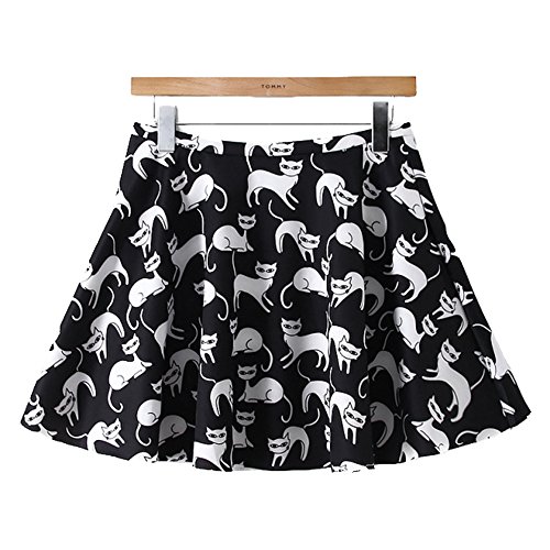 (シーファニー)Cfanny レディース 猫柄 可愛い フレア プリント おしゃれ 美脚 美尻 ミニ スカート