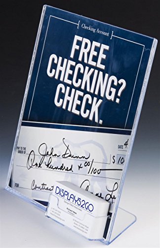 Marketing Holders Set of 6, Slanted Plastic Sign Frame with Attached Business Card Holder For Desktop Use, Clear Injection Molded Tabletop Sign Holder, Top Loading