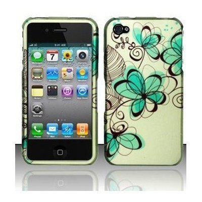 Huge save onhard case or soft case for iphone Apple Iphone 4, 4s Phone Protector Hard Cover Case Green Flower Design (AT&T, Verizon, Sprint)