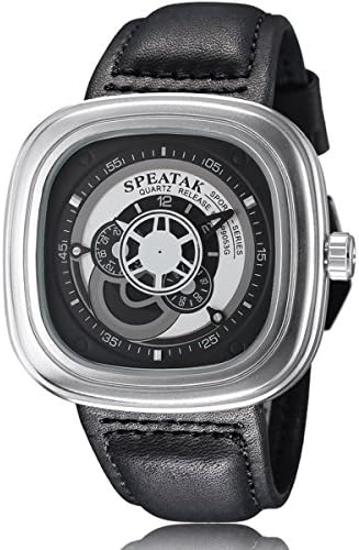 Men's Black Leather Band Silver Square Dial Casual Quartz Watch