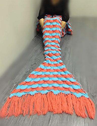 BTOZ Handmade Mermaid Tail Blanket for Adults,Warm Sofa Quilt Living room blanket for Adults and Kids 190cmX90cm(74.8 inch x35.4 inch ) (773 Orange)