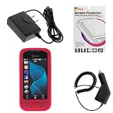 GTMax 4 Pieces Combo - Red Silicon Skin Rubber Soft Case   Crystal Clear LCD Screen Protector   Rapid Car Charger   Home Charger For Samsung  Mythic A897 Cell Phone