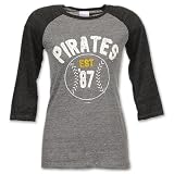 5TH AND OCEAN CLOTHING MLB Pittsburgh Pirates Raglan Women's Tee Shirt, Charcoal
