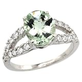 14k White Gold ( 10x8 mm ) Stone Engagement Green Amethyst Ring w/ 0.35 Carat Brilliant Cut Diamonds & 2.40 Carats Oval Cut Stone, 3/8 in. (10mm) wide, size 6.5