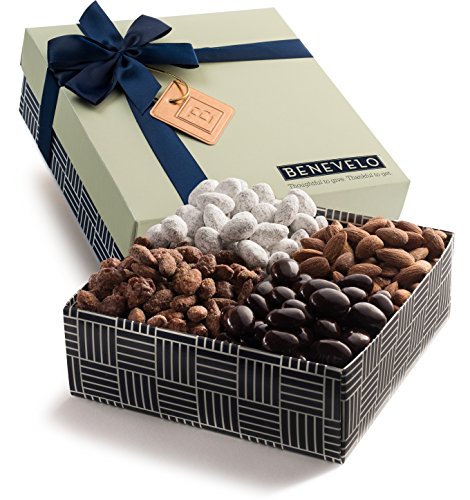 Gourmet Gift Tray, Nut Platter with Assorted Almonds Selection, Featuring Honey Roasted & Dark Chocolate Covered Almonds, 1.5 Lbs, By Benevelo Gifts