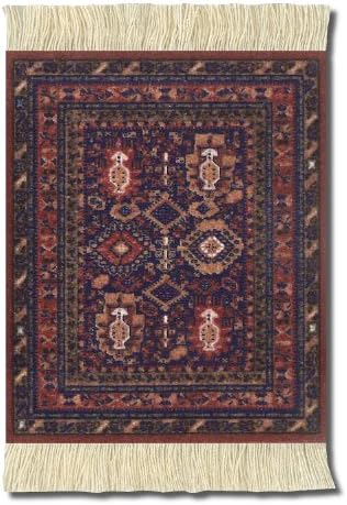 Lextra (Timuri, Deyoung Museum), Coasterrug, Navy/Red/Rust, 5.5 x 3.5 Inches, Set of Four (MKT-C)