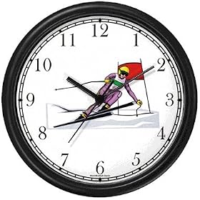 Downhill Alpine Giant Slalom Skier Snow Skiing Wall Clock by WatchBuddy Timepieces (Black Frame)
