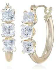 10k Yellow Gold Swarovski Zirconia  Square Hoop Earrings