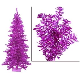 9 Pre-Lit Fuschia Wide Cut Tinsel Artificial Christmas Tree - Pink Lights