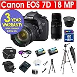 Canon EOS 7D 18 MP Digital SLR Camera with Canon EF 28-135mm f/3.5-5.6 IS + Sigma 70-300MM Macro Zoom Lens + High Definition .42x Super Wide Fisheye Lens + High Capacity Li-Ion Battery + 8 GB Memory Card + 50 Titanium Anodized Tripod + 6 Piece Accessory Kit + Deluxe Padded Camera Bag + Multi-Coated Glass UV Filter + Multi-Coated Glass Polarizer Filter + Multi-Coated Glass FLD Filter + 3 Year Warranty Repair Contract