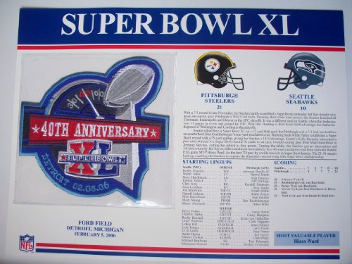 2005 Pittsburgh Steelers vs Seattle Seahawks NFL Super Bowl 40 (XL) 2006 Hines Ward MVP Willabee Ward Patch and Stat Panel Card