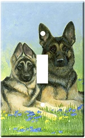 Gone Doggin German Shepherd 2A Single Toggle Light Switch Plate - Metal Wall Plate GSD Dog Art