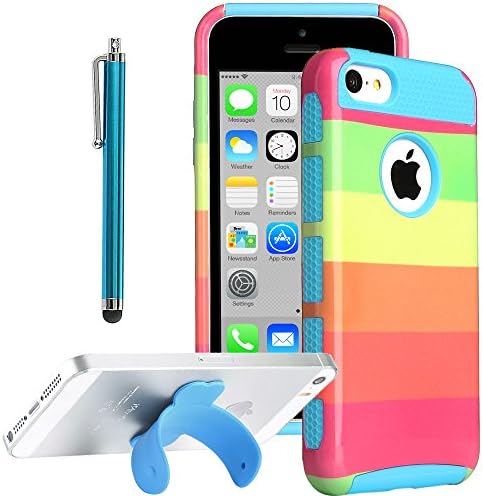 iPhone 5C case, ULAK Hybrid TPU + PC 2in1 Hard Case Cover for iPhone 5c with Screen Protector Stylus Rainbow