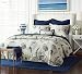 Nautical Queen Quilt Set 1 Reversible Bedspread and 2 Pillowcases,100% Cotton Comfy Navy Blue Coverlet Set,Lightweight and Hypoallergenic