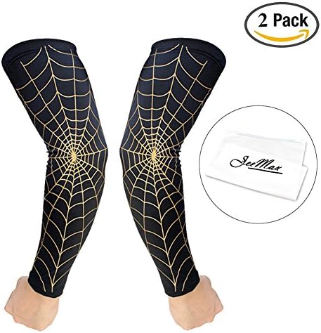 2-Pack Basketball Sleeves,JeeMax Compression Arm Sleeves for Basketball, Football &amp; Running - Arm Support Improves Circulation, Smoothes Muscles &amp; Moisture-wicking Arm Guard with Spider Texture