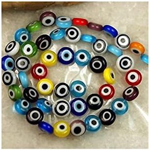 2 x Mixed Lampwork Evil Eye Glass Flat Loose Beads 8x4mm FS