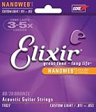 Elixir Strings Acoustic Guitar Strings, 6-String, Custom Light NANOWEB Coating