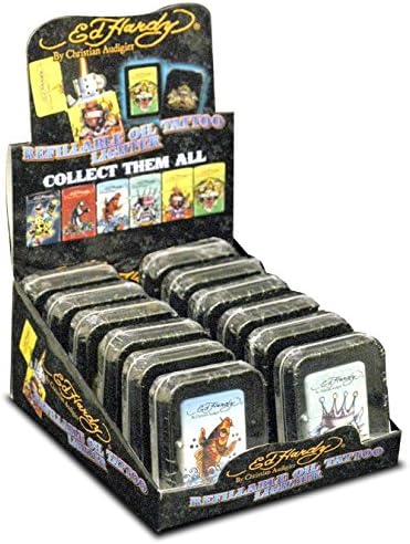 Authentic Ed Hardy Flip Top Lighter Collection - 12 Count - Refillable - 5 Various Designs