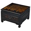 Handmade Oriental Furniture - 23" Antique Style Black Leather Accent Table - Traditional Heirloom