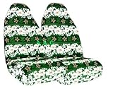 A Set of 2 Universal-fit Hawaiian Seat Covers - Spirit of Hawaii with Hibiscus Flower, Sea Turtle and Butterfly - Green