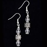 Handmade White Crystal & Antiqued Silver Beaded Earrings