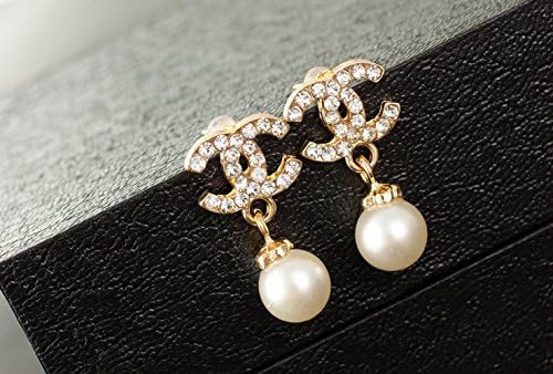 Women's Fashion Jewelry Korean Style Metal and Crystal Earring/ear Stud (gold crystal with pearl drop)
