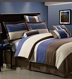 7 PC. BOHEMIA CONTEMPORARY OVERSIZED BLUE/BROWN/IVORY COTTON COMFORTER SET W/PILLOWS