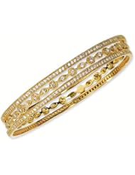 Gold-plated Sterling Silver CZ Cubic Zirconia Three Bangle Set - Antique Boutique - Vintage Style - Jewelry