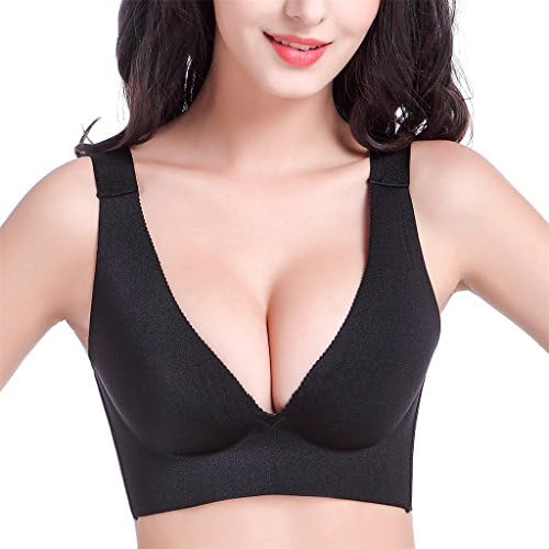 Marry Wedding Victoria Secret Push Up Seamless Sport Yoga 32B/70B Black Smooth Straps Bras Shop + Same Color Underwear (L Size 29in/74cm)