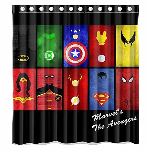 Custom Batman Spiderman Superman Captain American All Characters Logo Waterproof Polyester Fabric Bathroom Shower Curtain Standard Size 66(w)x72(h)