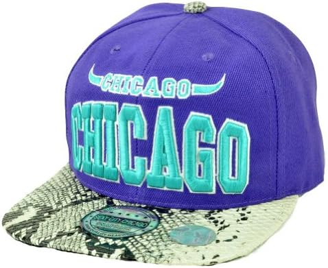Windy City Purple Chicago Animal Snake Skin Pleather Snapback Hat Cap Flat Bill