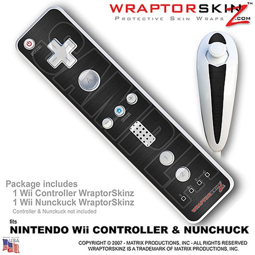 Nintendo Wii Remote Controller Skins - Brushed Aluminum Black WraptorSkinz TM Kit by TuneTattooz TM