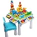 Kids 5-in-1 Multi Activity Table Set - 128 Pieces Large Building Blocks Compatible Bricks Toy, Play Table Includes 1 Chair and Building Block Table with Storage, Green Baseplate Board/Blue Color