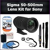 Ultimate Sigma 50-500mm f/4.5-6.3 DG OS HSM APO Autofocus Lens for Digital SLRs with Sony SLT-A77, SLT-A65 Digital SLR Cameras. Package Includes: Sigma 50-500mm Lens, UV Filter, Lens Cap Keeper, Lens Cleaning Pen, Monopod, LCD Screen Protectors, and Cleaning Kit with SSE Microfiber Cleaning Cloth