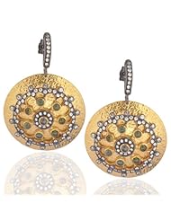 Sterling Silver Gold Plated Layered Dangle Earring Tourmaline Gemstone Cz Jewelry Handmade Designer Fashion