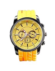 HACBIWA Sports Women Men 3-eye Yellow Quartz Silicon Wrist Watches