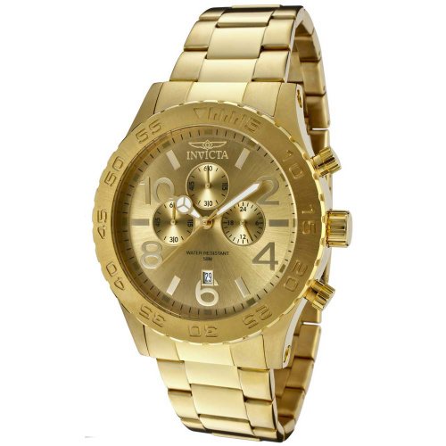 Invicta Men's 1270 Specialty Chronograph Gold Dial 18k Gold Ion-Plated Stainless Steel Watch