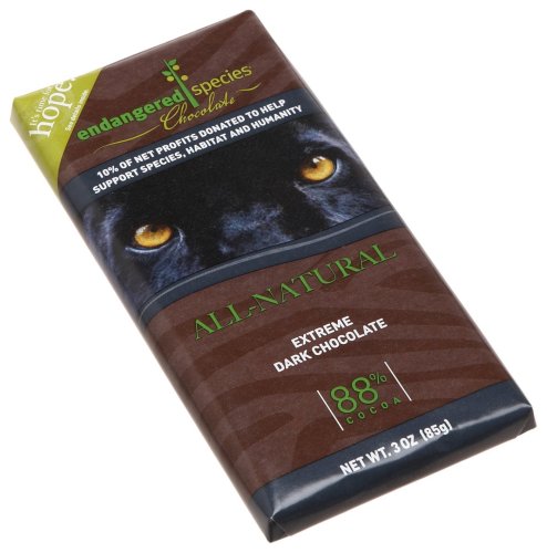 Endangered Species Black Panther, Extreme Dark Chocolate (88%), 3-Ounce Bars (Pack of 12)