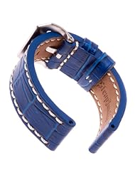 High Quality Genuine Leather Watch Band, Alligator Grain, Blue and White, 24 mm